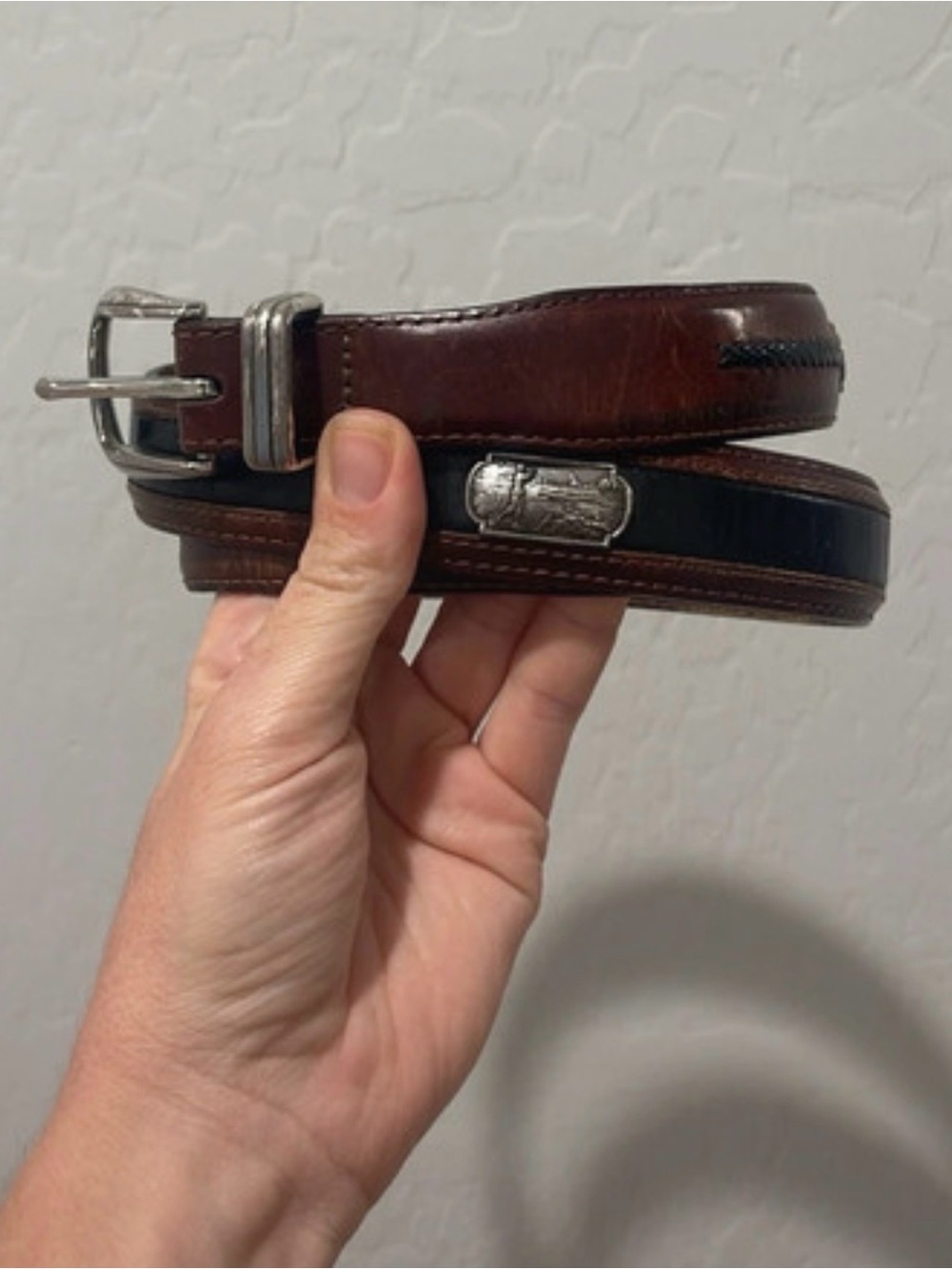Brighton golf Brown and Black Leather Belt with Silver Accents